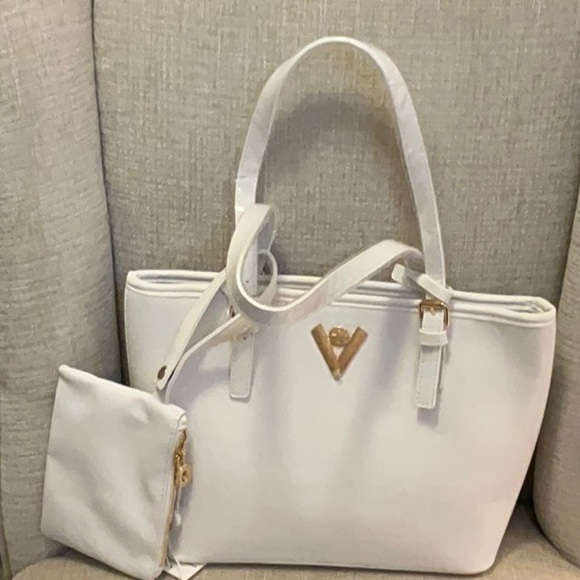 Valentino Orlandi Handbags - 2 Pc. Valentino Orlandi White Gold Tote Bag and Pouch NWT